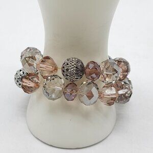 Chico's Crystal Faceted Beaded Chunky Stretch Bracelet In Pink Clear